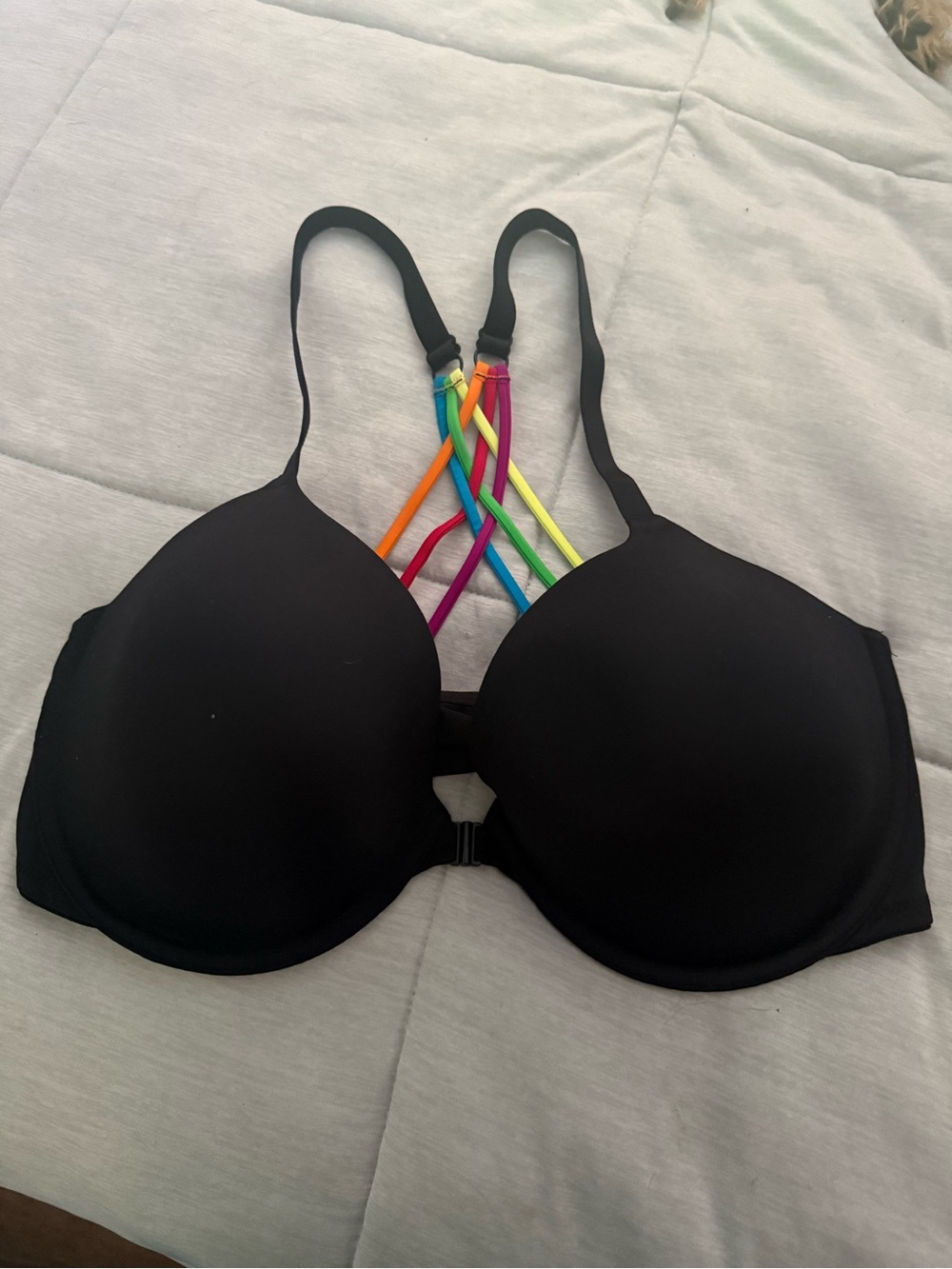 PINK Victoria's Secret Black Bra with Rainbow Strappy Back
